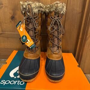 Sporto Deal Waterproof Quilted Duck Boots with Faux Fur Trim 9 Tan
